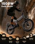 VEBLUE 1500W Folding Electric Bike for Adults,52V 20Ah Removable Battery Ebike with 30+MPH 70 Miles Max,20" x4.0 Fat Tire E-Bike, Foldable Dual Suspension Electric Bicycle for Commute,Mountain-Gray
