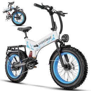 VEBLUE 1500W Folding Electric Bike for Adults,52V 20Ah Removable Battery Ebike with 30+MPH 70 Miles Max,20" x4.0 Fat Tire E-Bike, Foldable Dual Suspension Electric Bicycle for Commute,Mountain-Blue