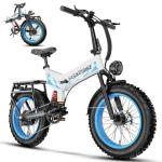 VEBLUE 1500W Folding Electric Bike for Adults,52V 20Ah Removable Battery Ebike with 30+MPH 70 Miles Max,20" x4.0 Fat Tire E-Bike, Foldable Dual Suspension Electric Bicycle for Commute,Mountain-Blue