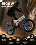 1500W Folding Electric Bike for Adults,52V 20Ah Removable Battery Ebike with 30+MPH 70 Miles Max,20"x4.0 Fat Tire E-bike, Foldable Dual Suspension Electric bicycle for Commute,Mountain-Blue+Basket