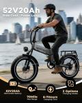 VEBLUE 1500W Folding Electric Bike for Adults,52V 20Ah Removable Battery Ebike with 30+MPH 70 Miles Max,20" x4.0 Fat Tire E-Bike, Foldable Dual Suspension Electric Bicycle for Commute,Mountain-Gray