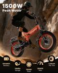 1500W Folding Electric Bike for Adults,52V 20Ah Removable Battery Ebike with 30+MPH 70 Miles Max,20"x4.0 Fat Tire E-bike, Foldable Dual Suspension Electric bicycle for Commute,Mountain-Orange+Basket