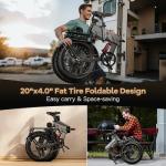 VEBLUE 1500W Folding Electric Bike for Adults,52V 20Ah Removable Battery Ebike with 30+MPH 70 Miles Max,20" x4.0 Fat Tire E-Bike, Foldable Dual Suspension Electric Bicycle for Commute,Mountain-Gray