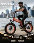 1500W Folding Electric Bike for Adults,52V 20Ah Removable Battery Ebike with 30+MPH 70 Miles Max,20"x4.0 Fat Tire E-bike, Foldable Dual Suspension Electric bicycle for Commute,Mountain-Orange+Basket