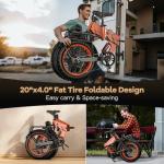 1500W Folding Electric Bike for Adults,52V 20Ah Removable Battery Ebike with 30+MPH 70 Miles Max,20"x4.0 Fat Tire E-bike, Foldable Dual Suspension Electric bicycle for Commute,Mountain-Orange+Basket
