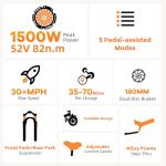 VEBLUE 1500W Folding Electric Bike for Adults,52V 20Ah Removable Battery Ebike with 30+MPH 70 Miles Max,20" x4.0 Fat Tire E-Bike, Foldable Dual Suspension Electric Bicycle for Commute,Mountain-Gray