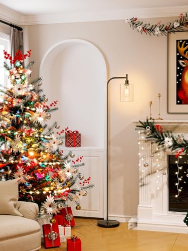 Modern Matte Black Floor Lamp with Glass Shade