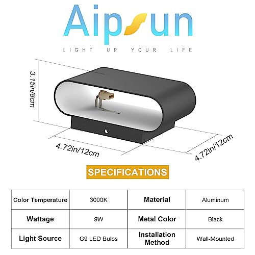 Aipsun Modern LED Wall Sconces, 2-Pack