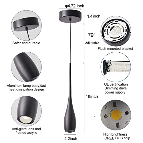 Black LED Dimmable Kitchen Island Pendant Light