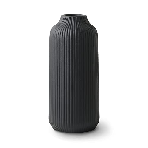 Matte Black Ridge Vase for Pampas Grass or Flowers