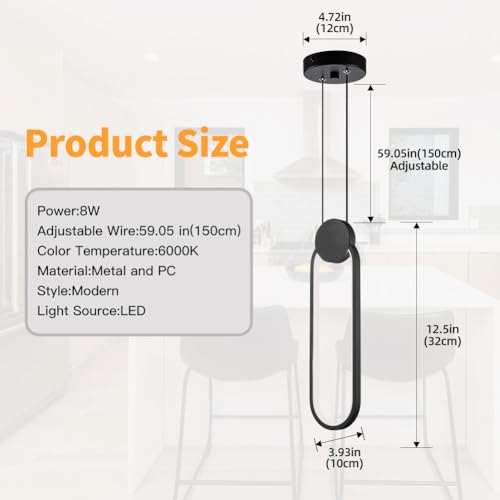 Modern Black Oval LED Pendant Lights - 2 Pack