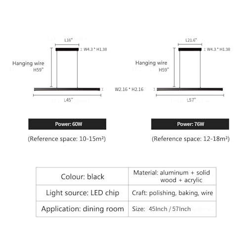 JAYMP Dimmable Linear Pendant Light - 57" Black