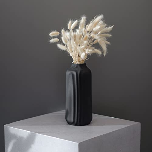 Matte Black Ridge Vase for Pampas Grass or Flowers