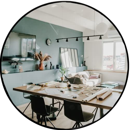 Black Framed 24" Round Wall Mirror - Minimalist Design