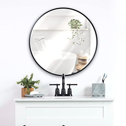 Black Framed 24" Round Wall Mirror - Minimalist Design