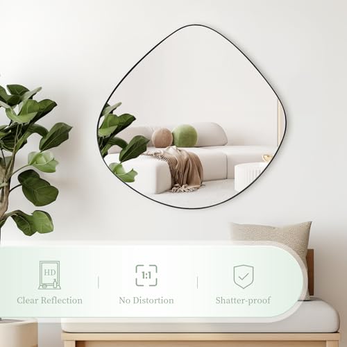 Modern Square Wall Mirror with Black Metal Frame