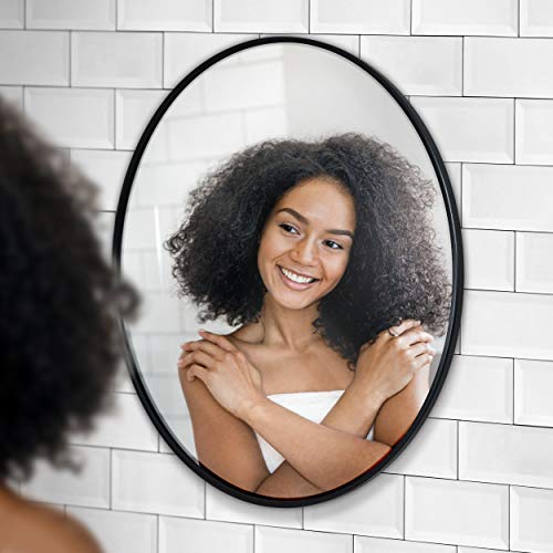 Black Framed 24" Round Wall Mirror - Minimalist Design