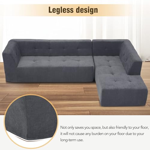 Dark Grey L-Shape Minimalist Sofa with Chaise