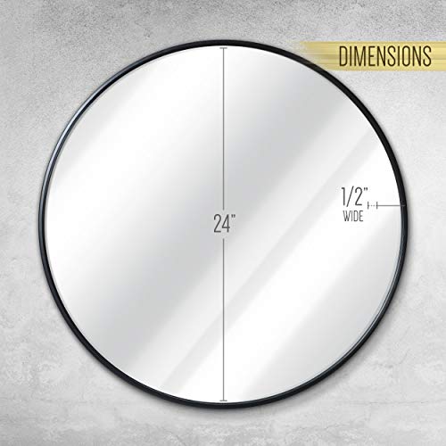 Black Framed 24" Round Wall Mirror - Minimalist Design