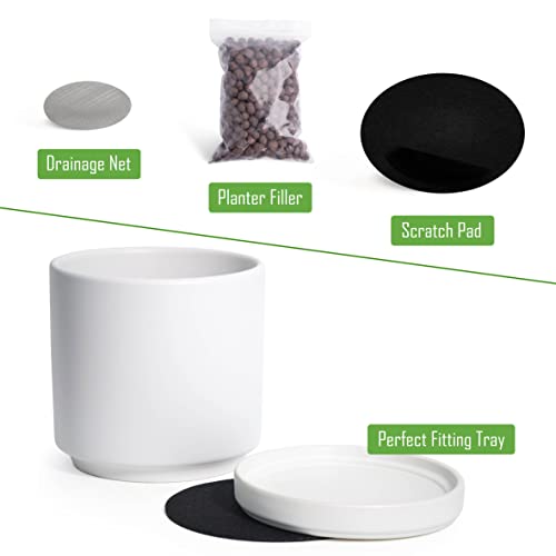 White 6-Inch Ceramic Planter with Drainage Saucer