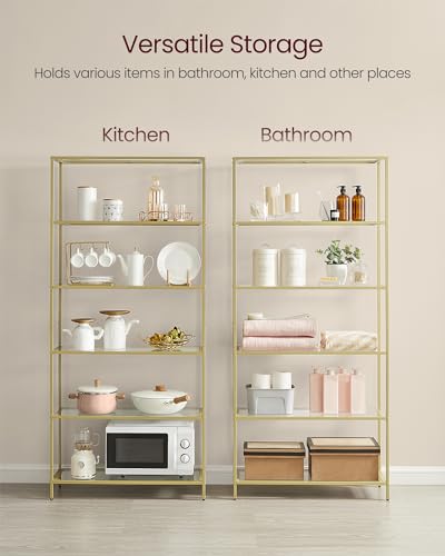 VASAGLE Slim 6-Shelf Bookshelf in Gold