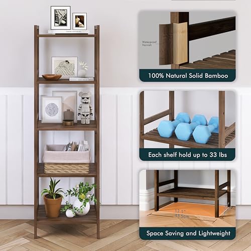 5-Tier Bamboo Bookcase with Adjustable Shelves