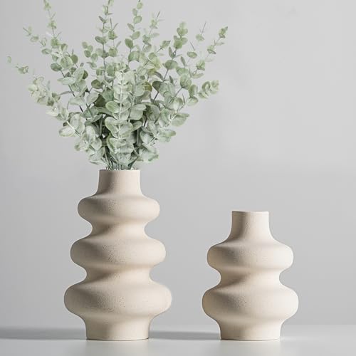 Modern Off White Ceramic Vases Set of 2