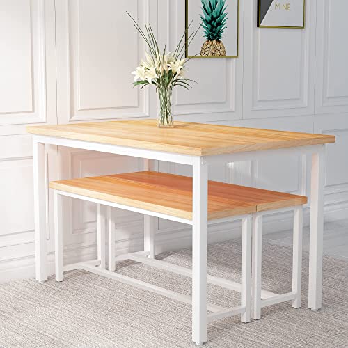 Minimalist Dining Table Set with Benches for 4