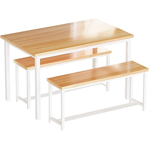 Minimalist Dining Table Set with Benches for 4