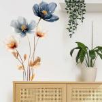 Blue Flower Gold Leaf PVC Wall Sticker