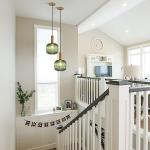 Large Green Glass Pendant Light with Gold Globe