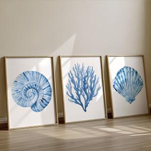 Set of 3 Blue Coastal Wall Art Prints