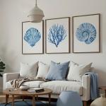 Set of 3 Blue Coastal Wall Art Prints