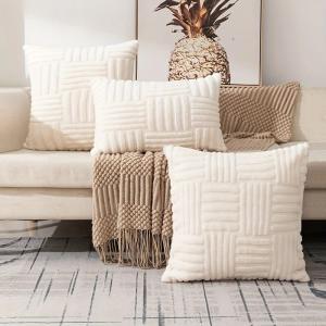 Boho Cream Faux Fur Throw Pillow Cover