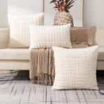 Boho Cream White Faux Fur Throw Pillow Cover