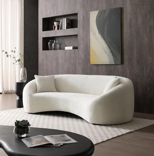 Stylish 3-Seater Curved Velvet Sofa in White