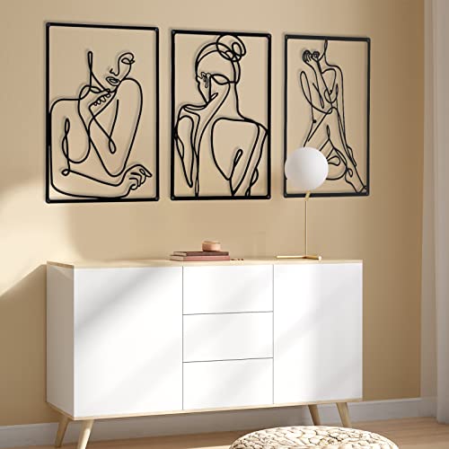 Black Minimalist Abstract Line Art Woman Wall Decor