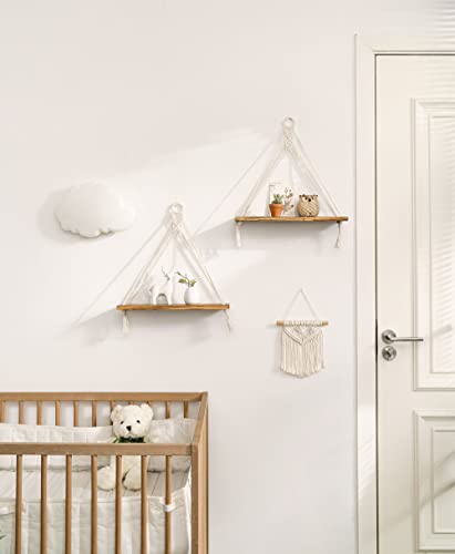 Set of 2 Rustic Macrame Wall Shelves