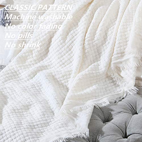 Boho Crochet Lightweight Throw Blanket - Off White