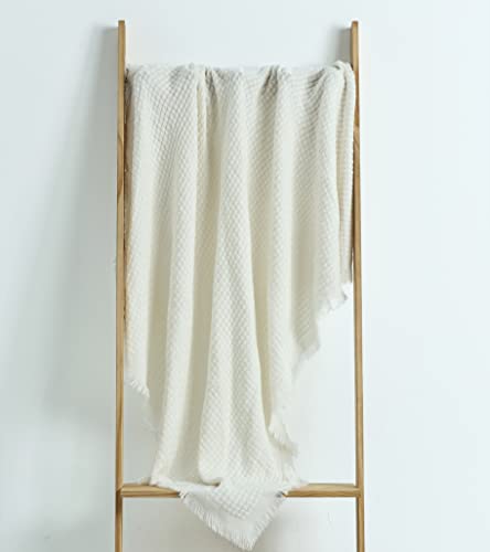 Boho Crochet Lightweight Throw Blanket - Off White