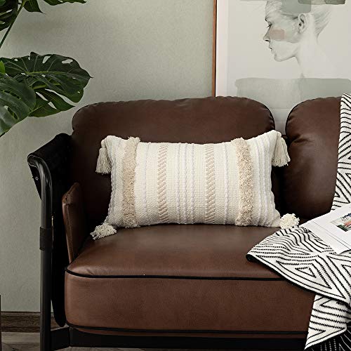 Cream Tufted Pillow Cover with Tassels, 12 x 20 cm