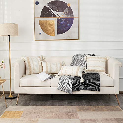 Cream Tufted Pillow Cover with Tassels, 12 x 20 cm