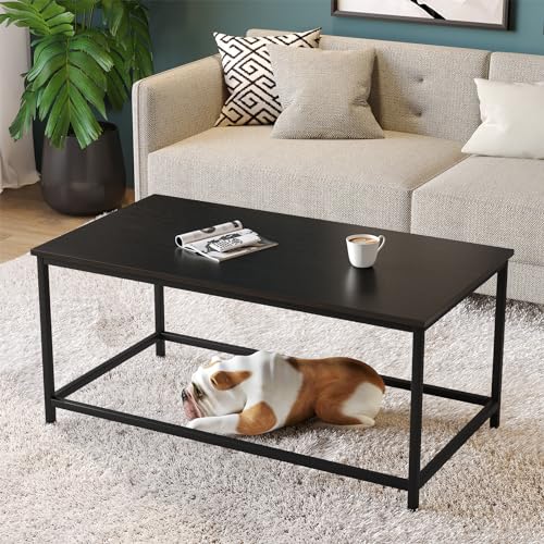 SAYGOER Modern Black Rectangular Coffee Table