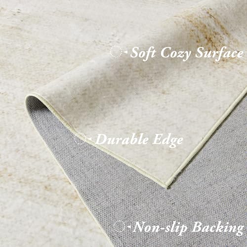 BILEEHOME Neutral Washable Rug for Living Room