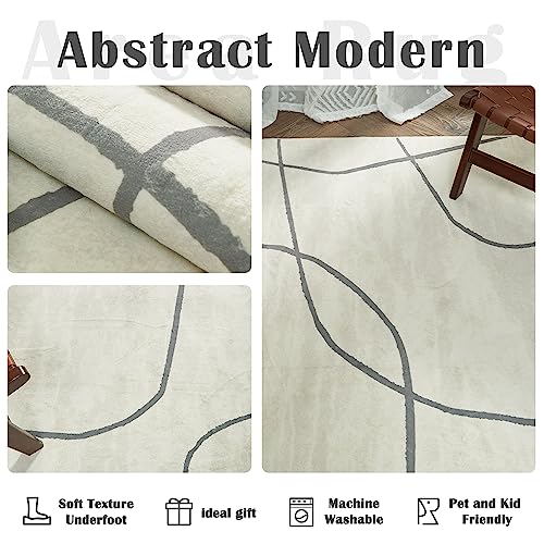 Jinchan Washable Abstract Gray Minimalist Rug