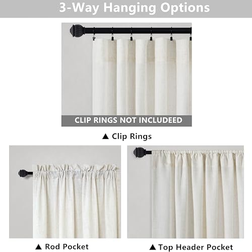 Cream 84-Inch Semi-Sheer Linen Curtains - 2 Panels