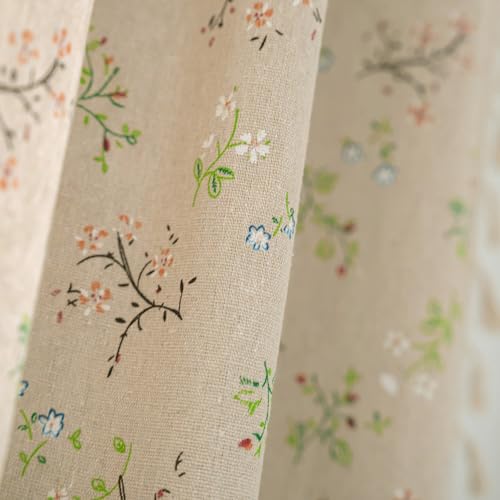 Beige Floral Semi-Blackout Tassel Window Curtain