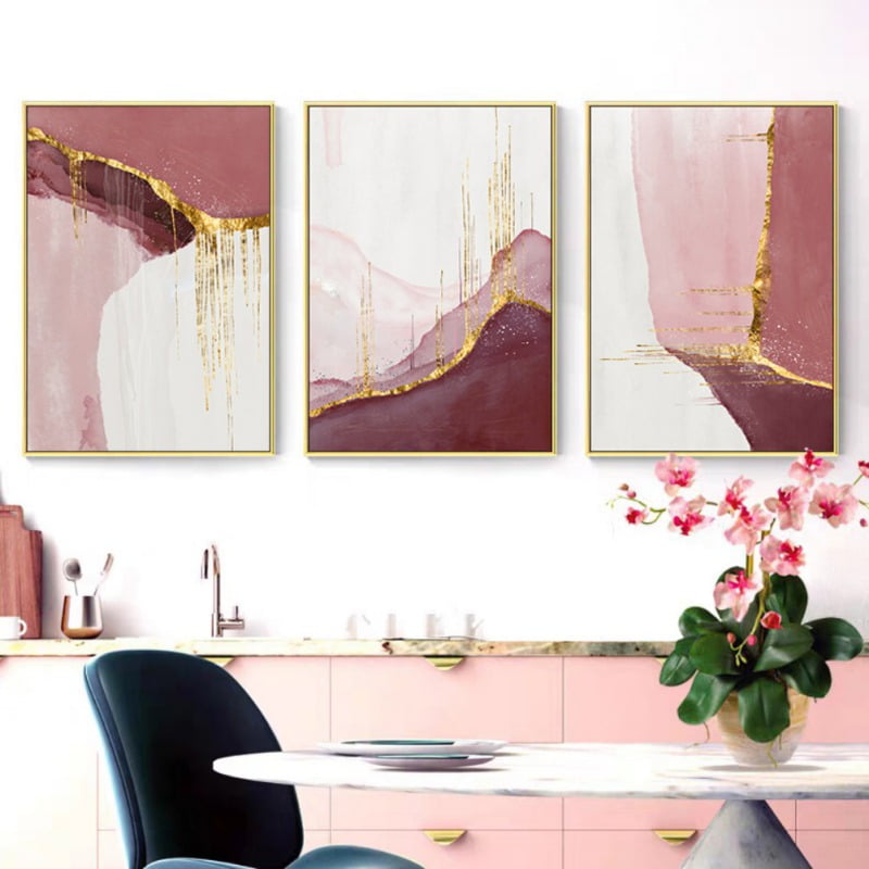 3-Piece Modern Abstract Wall Art Pink & Gold
