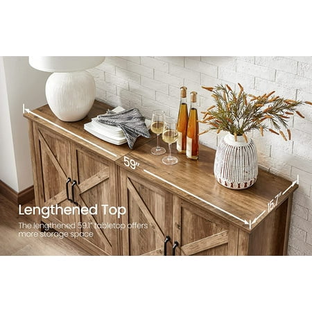 VASAGLE Rustic Walnut Sideboard with Adjustable Shelves