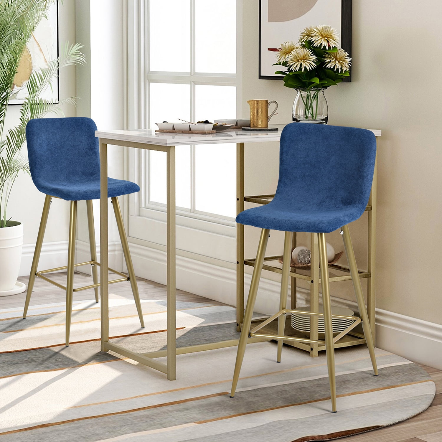Dark Blue Upholstered 29'' Bar Stools - Set of 2
